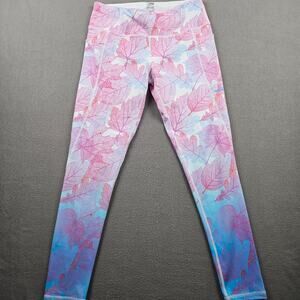 Coolomg Leggings Pants Leaf Ombra Print Pink Womens Large Ankle Soft Compression
